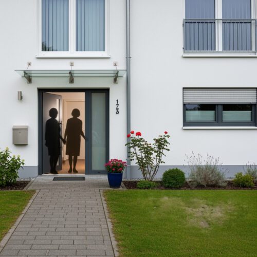 Ein Paar steht vor seinem Heim: Die Berechnung des Zugewinnausgleichs hängt vom Wertzuwachs durch erloschenes Wohnrecht ab.