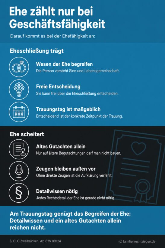 Infografik (Do's und Don'ts): Zeigt Voraussetzungen der Ehefähigkeit am Trauungstag und Fehler bei der Amtsermittlung.